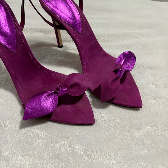Schutz Elora  Purple Leather Knot Front Dressy Heels Shoes size 8 women - Picture 5 of 8